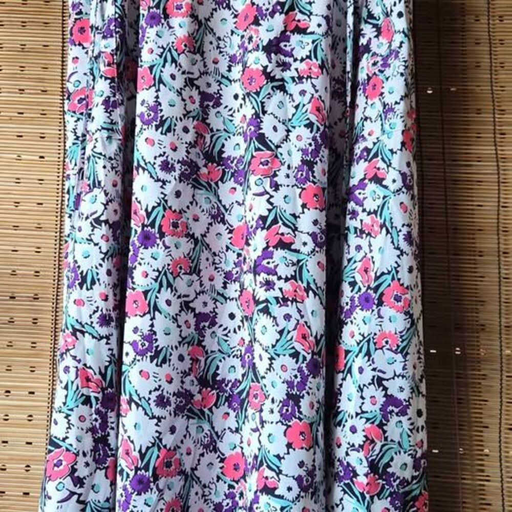 Kancy Kole Women's Floral Midi Skirt Size L Purple Pink Pull-On Elastic Waist